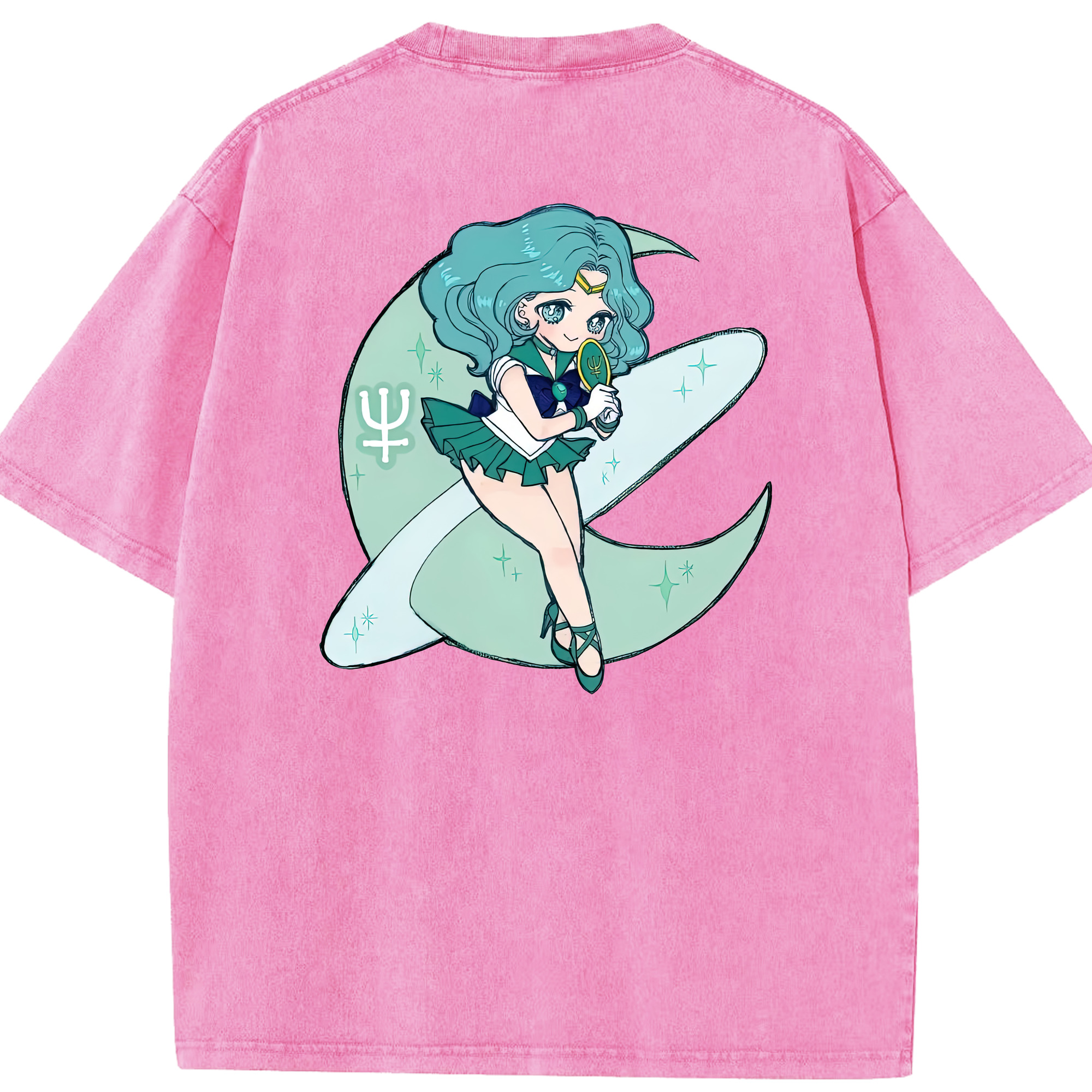 （画像用） 美少女戦士セーラームーン 海王 みちる（かいおう みちる） Sailor Moon Kaiou Michiru 綿100% ヴィンテージ風 半袖Tシャツ（背面プリント）